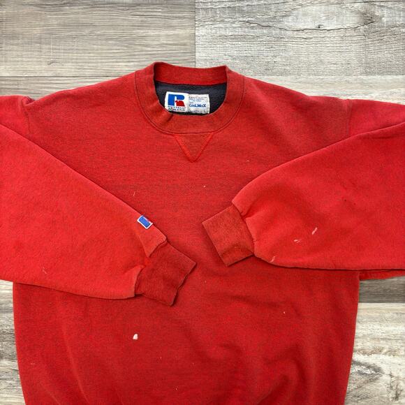 Vintage 90s Russel Athletic Cool Max Red Mens L‎ Blank Crewneck Sweatshirt USA - Picture 1 of 8